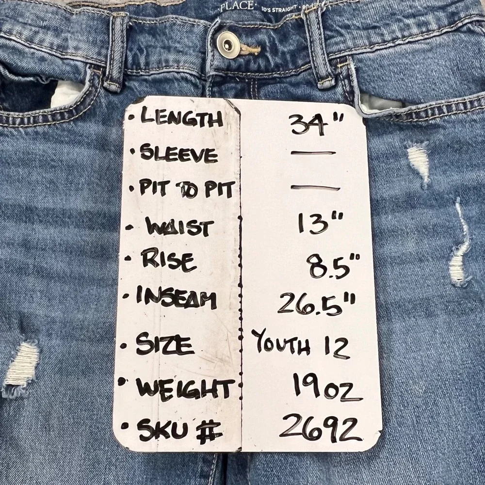 The Childrens Place Boys 90s Straight Leg Distressed Blue Jeans Size 12